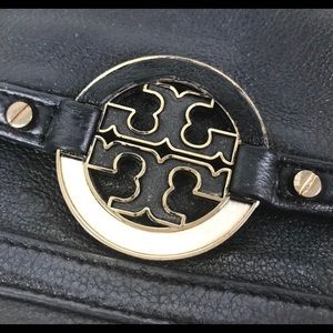 Tory Burch black leather snap closure single strap